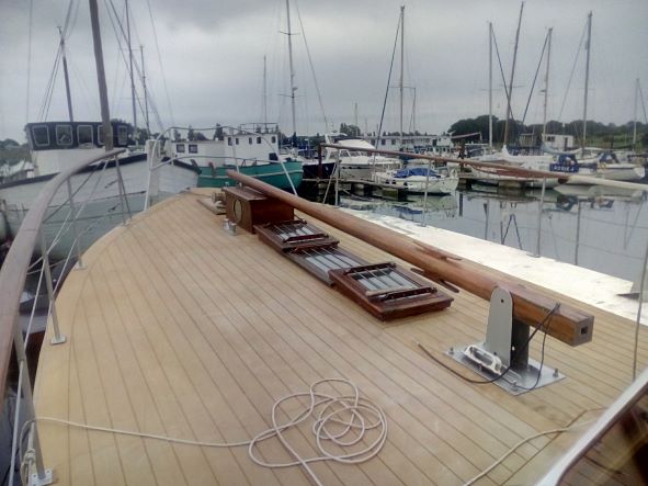 steel boat decked in composite cork